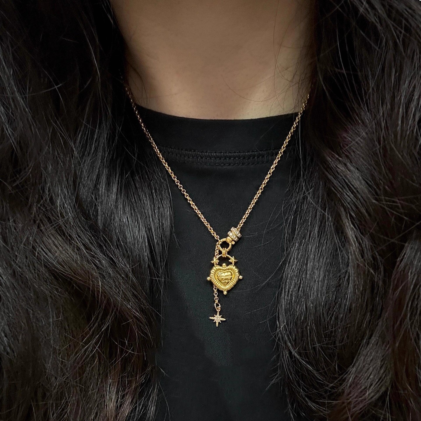 Vintage Solid Heart Pendant Tassel Necklace