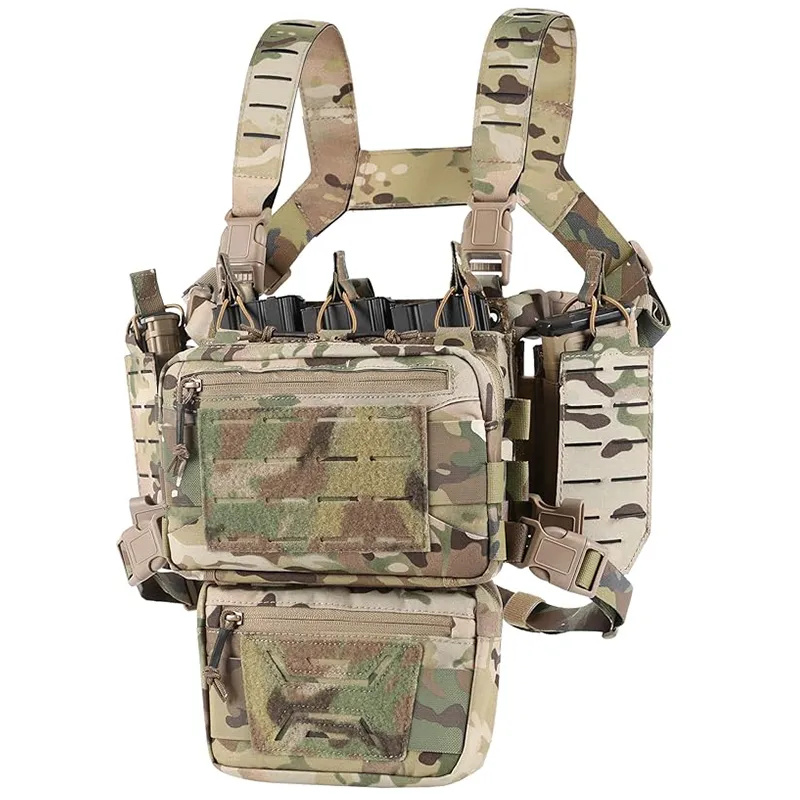 Modular Tactical Chest Rig with Magazine Pouch. High Quality Material Tactical chest rig tactical vest is made of high quality nylon fabric, an heavy duty fabric that resists wear, stress, and tearing, Water repellent fabric ensures minimal water absorpti