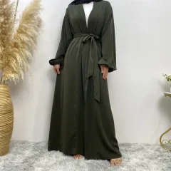 Lace Up Cardigan Robe With Cuffs And Pockets - Green - View 1