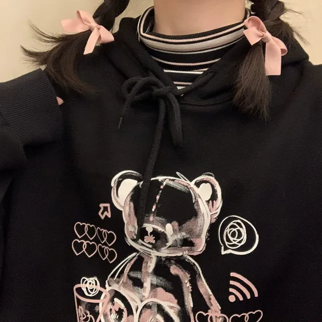 Female Sweet Cool Japanese Cute Graffiti Plush Sweater Black - Shop at LoveMi