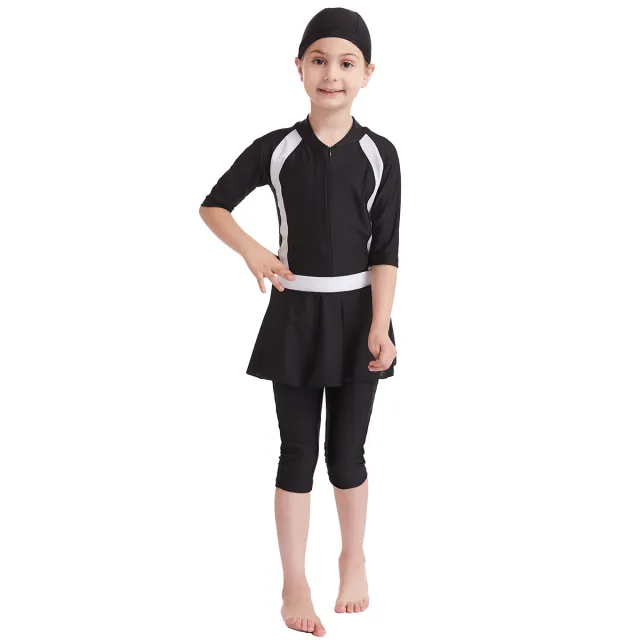 Girls' Solid Color Conservative Swimsuit Black - Shop at LoveMi