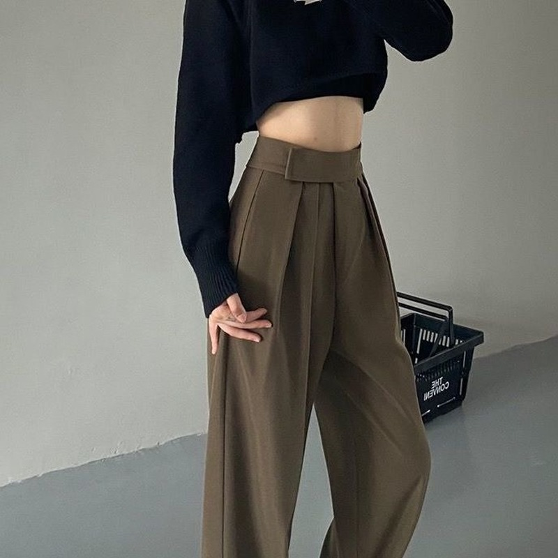 Title 4, High Waist Drape Casual Loose Suit Straight-leg...