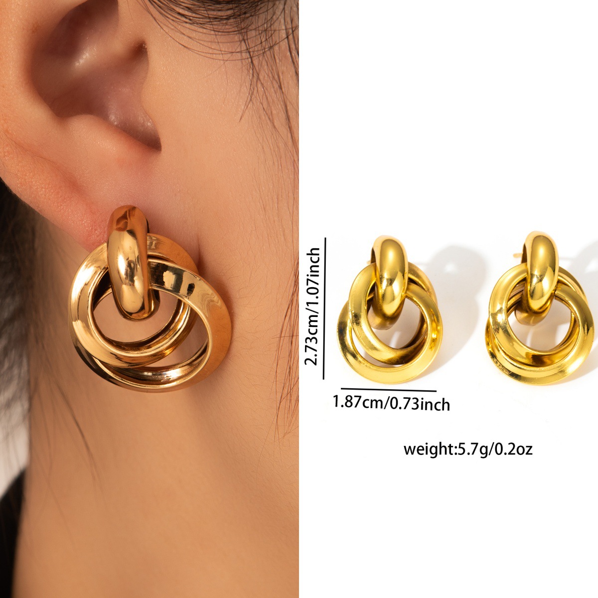Tarnish Resistant Gold Stainless Steel Earrings Niche High Luxury Ladies Ear Jewelry