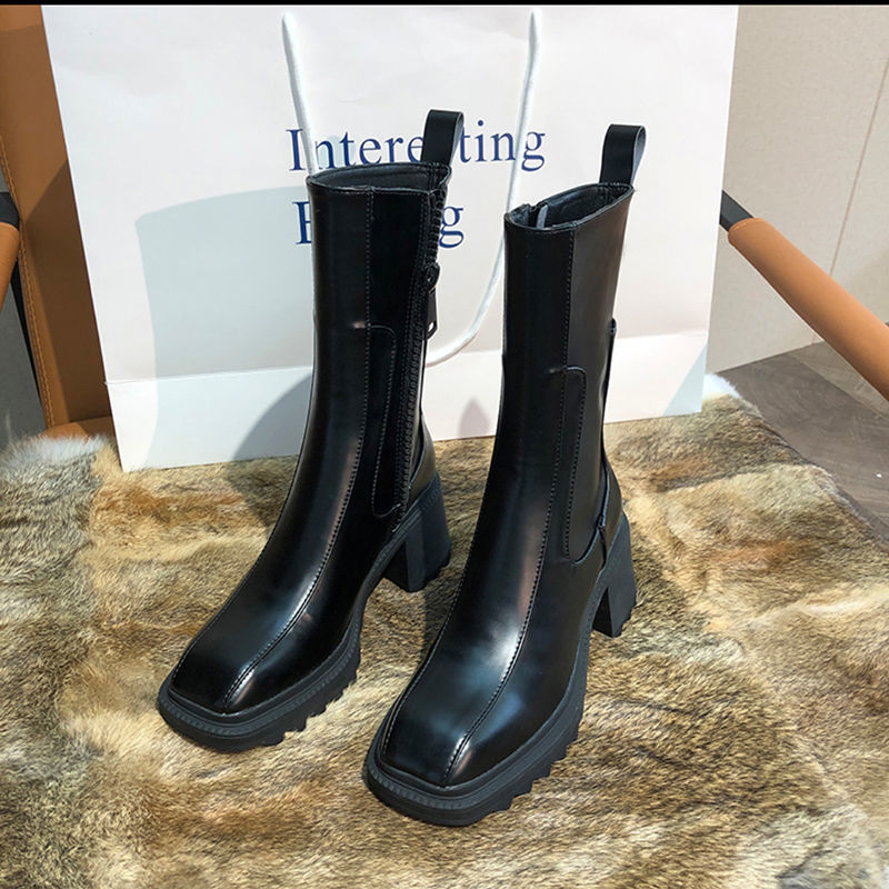 Summer And Autumn New Square Head Thick Heel