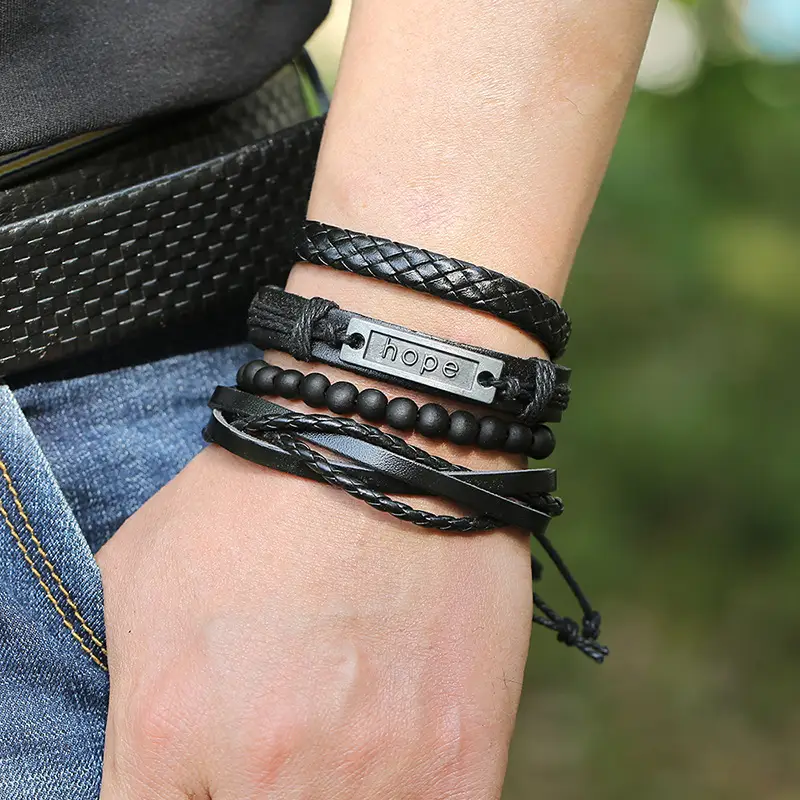 New Jewelry Vintage Weave Cattle Leather Bracelet Diy Combination Set