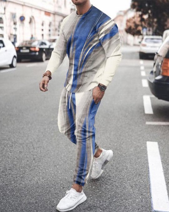 3d Digital Printing Crew Neck Sweater Sports Trousers Suit