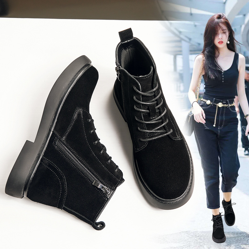 Leather Martin Boots Women's Matte Mid-heel Flat