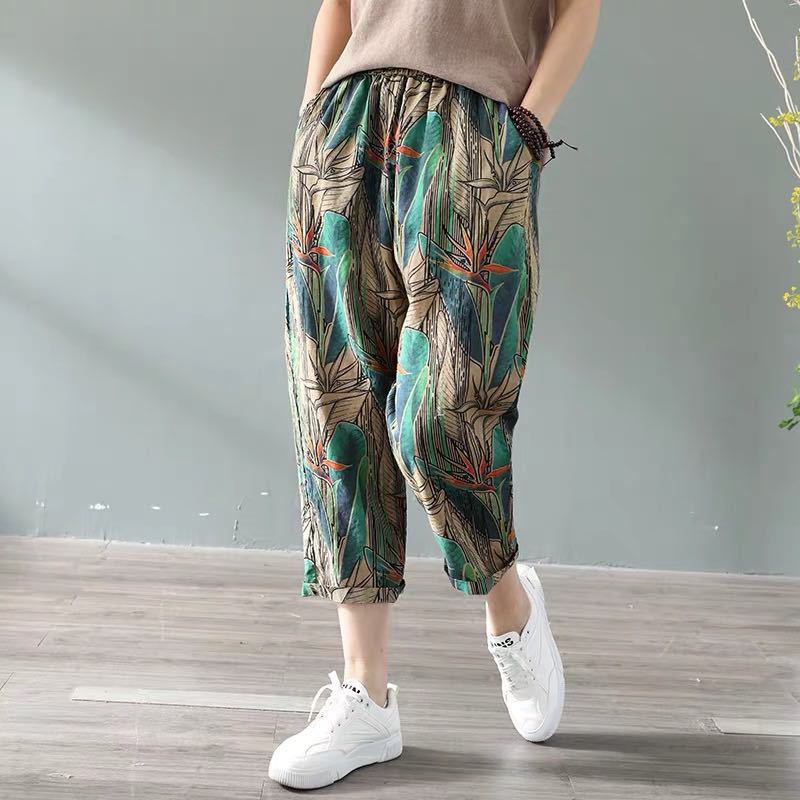 Title 6, Printed Cotton Linen Pants Women