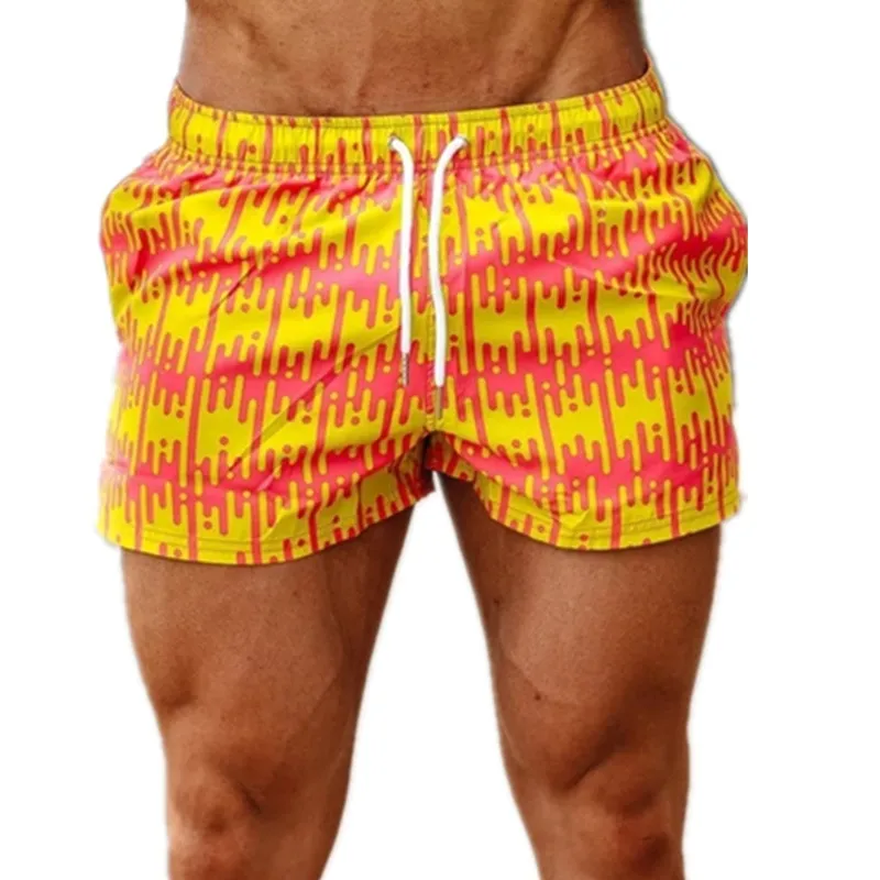 Summer Beach Pants Men's Loose Quick Dry Boxer Trunks Five Points Large Size - Yellow