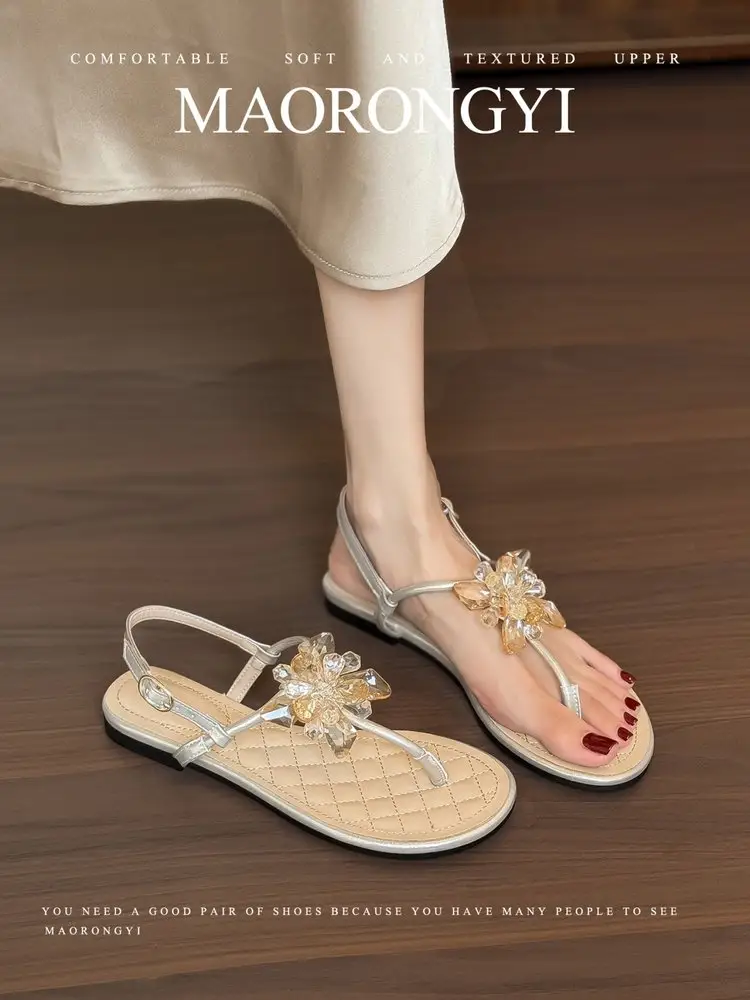 Women's Crystal Petal FairyStyle Vacation Thong Flat