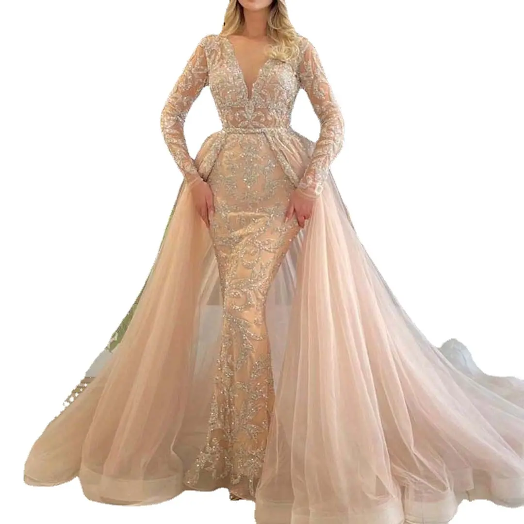 French Style Simple Long-sleeved Wedding Dress