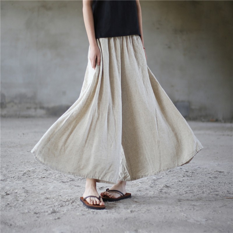 Title 3, Retro-Culottes aus Stone-Washed-Leinen mit weit...