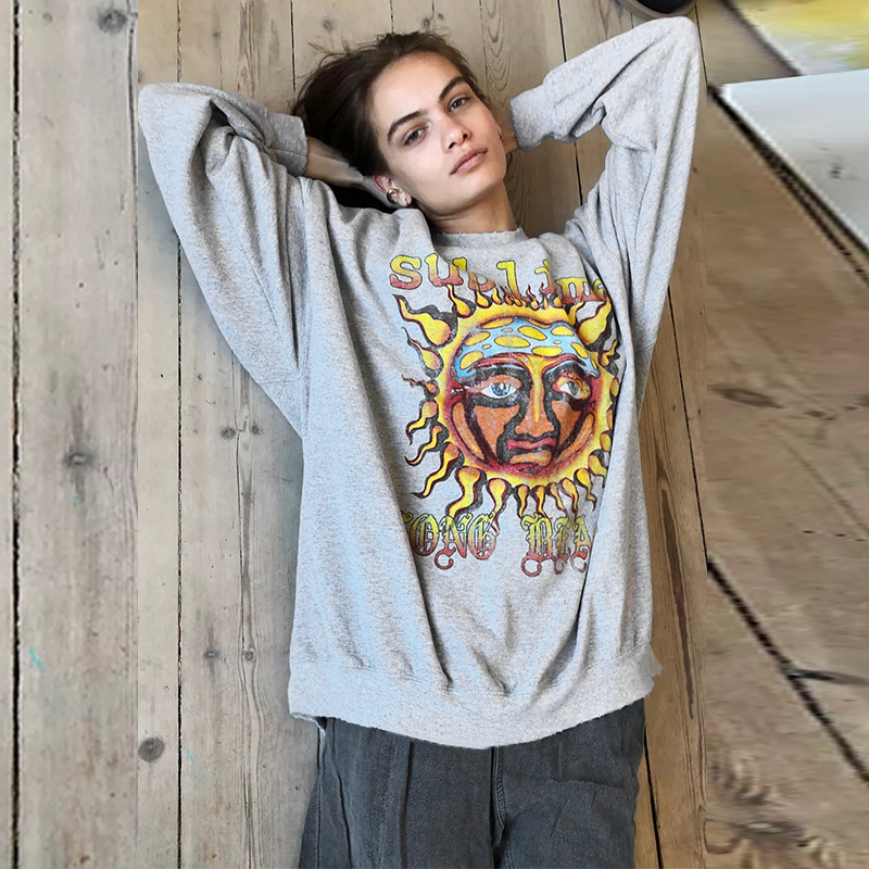 Women's Casual Loose Abstract Sun Letter Print Sweatshirt