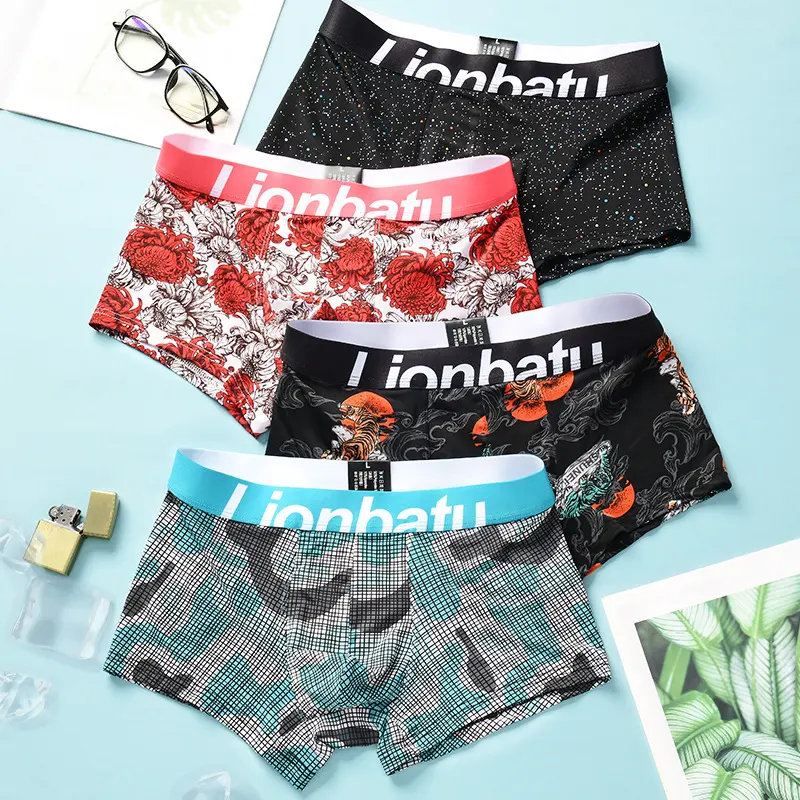 Ice Silk Men's Boxers Lightweight Breathable Young Boys Printed