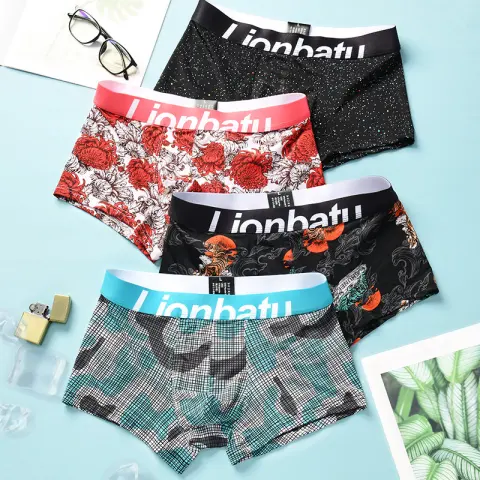 Ice Silk Men's Boxers Lightweight Breathable Young Boys Printed