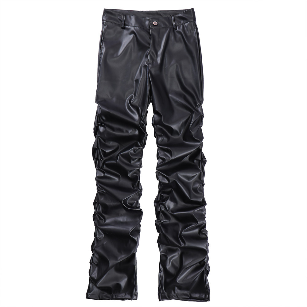 Men's Loose Casual Shiny Wrinkled Leather Pants