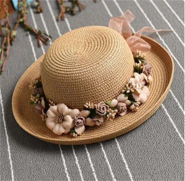 Women's Hand Flanged Fake Garland Visor Hat Khaki Adult - Shop at LoveMi