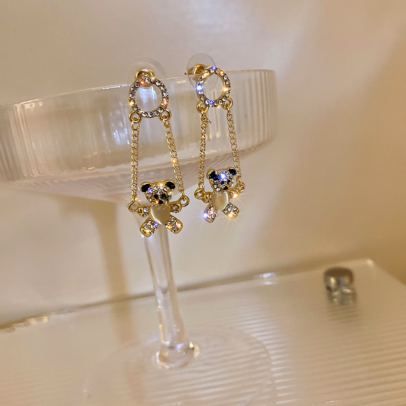 925 Silver Needle With Diamond Opal Bear Ears