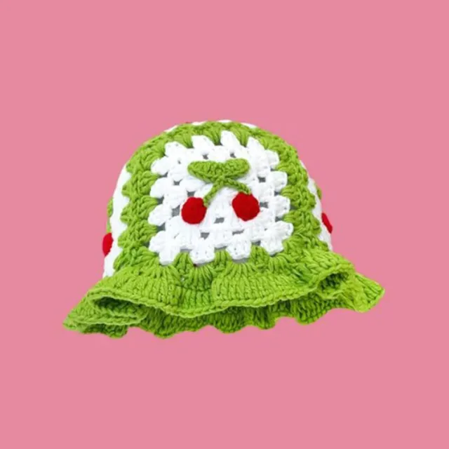 Cherry Hand Knit Sweater Hat Keeps Warm And Fashionable Green - Shop at LoveMi