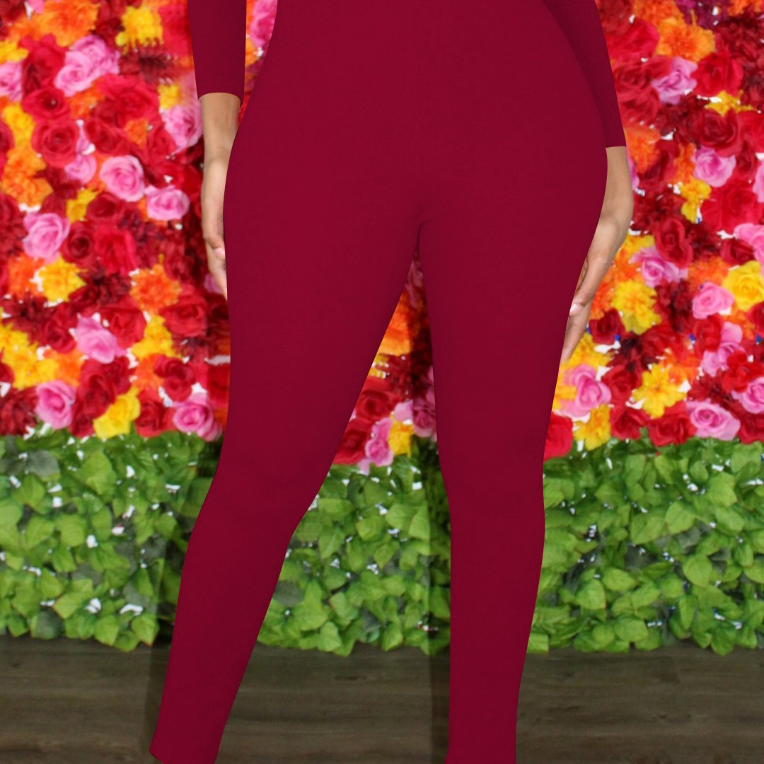 Women's Solid Color Long-sleeved Invisible Cut-out Jumpsuit - Image 6