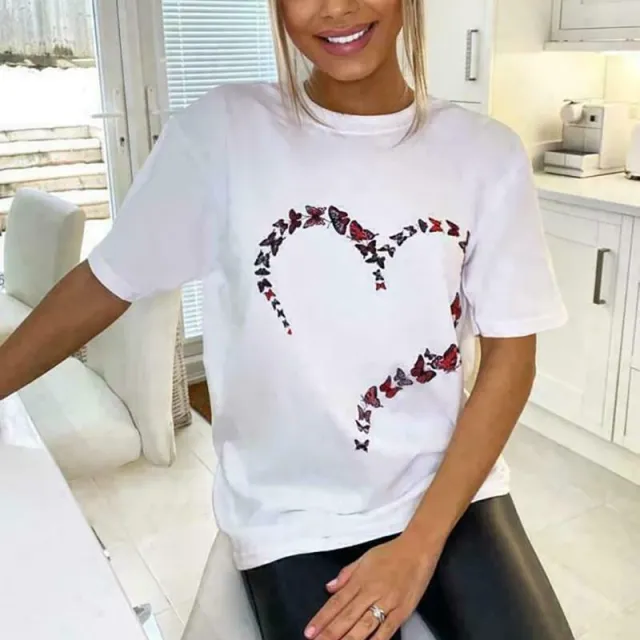 Printed round neck top cotton basic White - Shop at LoveMi