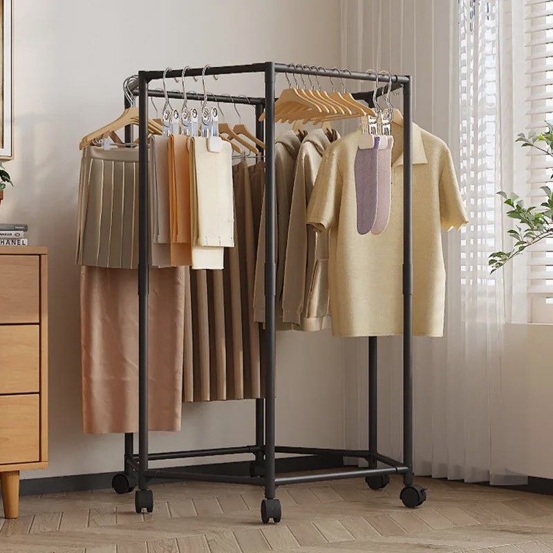 360 Degrees Rotating Rolling Garment Rack With Wheel Clothes Rail Stand Space — image 2