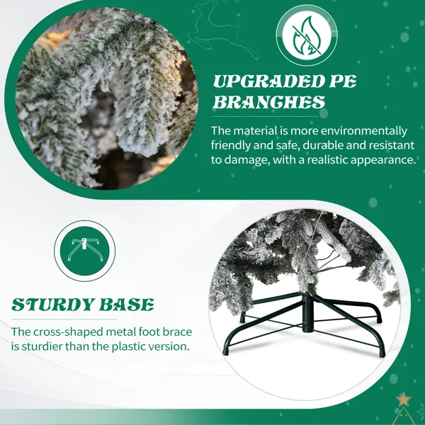 7 FT Pre-lit Snow Flocked Christmas Tree, Artificial Hinged Xmas Pine Tree With 1100 Branch Tips, 400… image 4