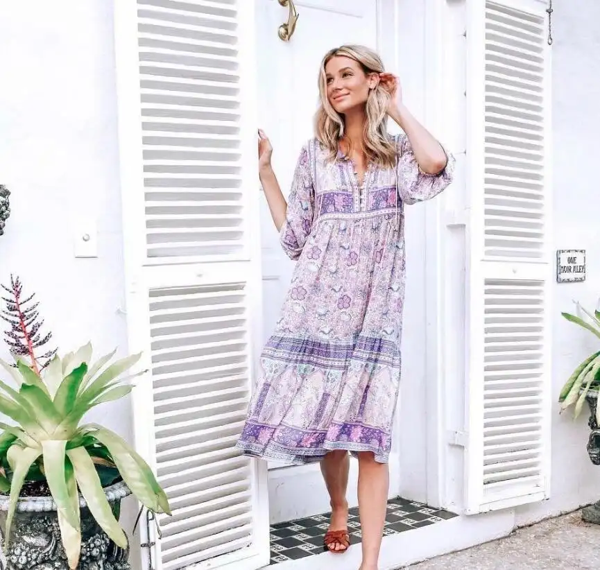 Women's Fashion Loose Positioning Printed Long Sleeve Loose Big Hem Dress