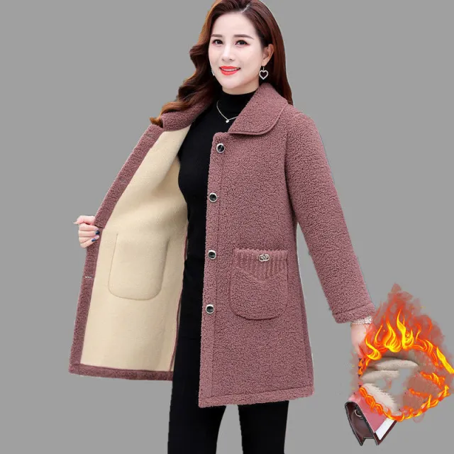 Women's Cashmere Thickened Lamb Wool Coat Bean Paste Wiith Plush - Shop at LoveMi