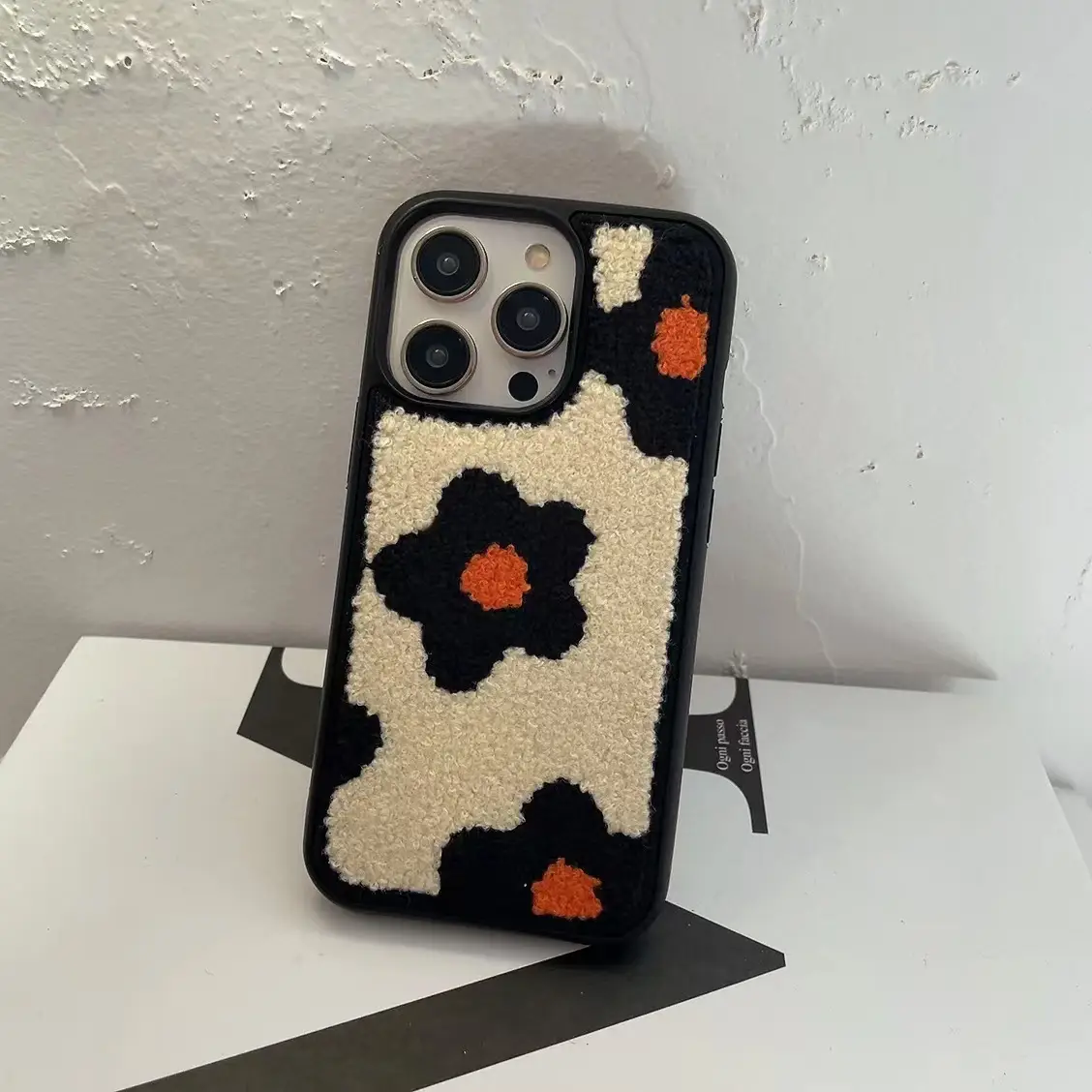 Japan Korean Winter Plush Embroidery Sun Flower Soft Case IPhone