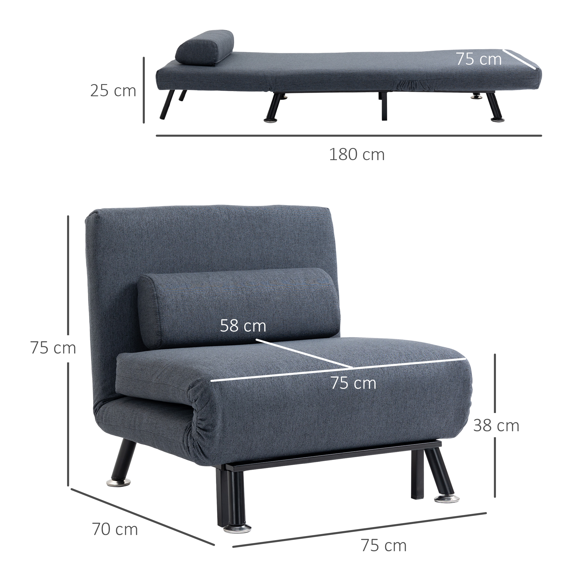 Single Sofa Bed, Linen Fabric, Three In One Convertible Five Adjustable — image 2