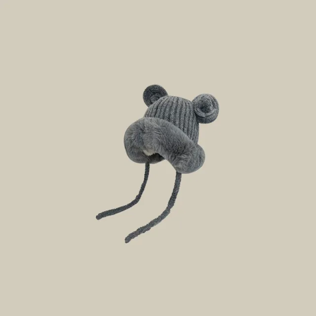 Cute Ears Plush Knitted Lei Feng Cap Women's Autumn And Winter Warm Hat Gray - Shop at LoveMi
