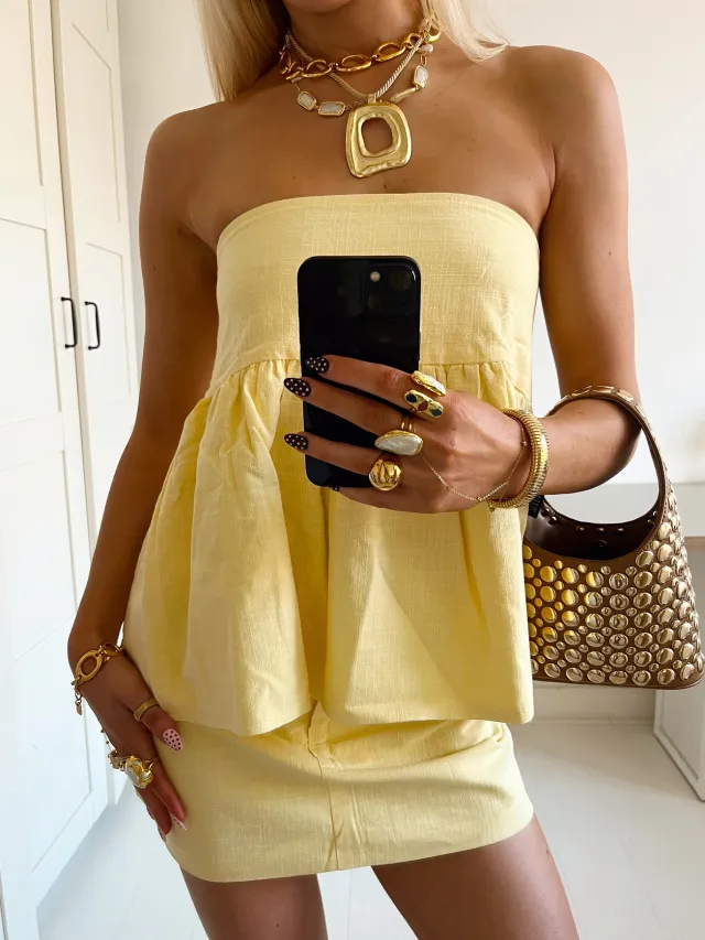 Cotton And Linen Tube Top & Skirt Set Yellow - Shop at LoveMi