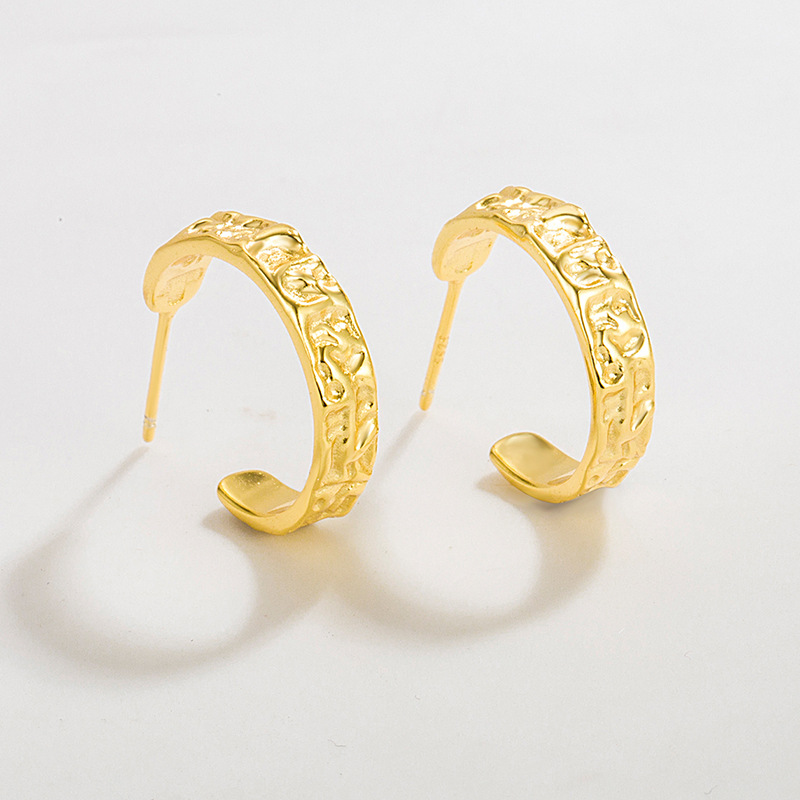 Pure Silver Stud Earrings Fashion Temperament All-match C-shaped Earrings