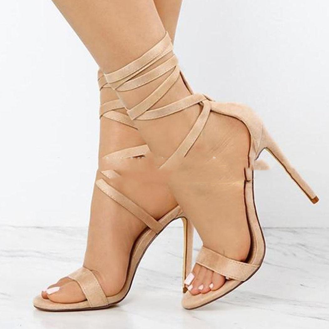 European And American Fashion Multicolor Stiletto Strap High heeled Sandals Camel - Shop at LoveMi