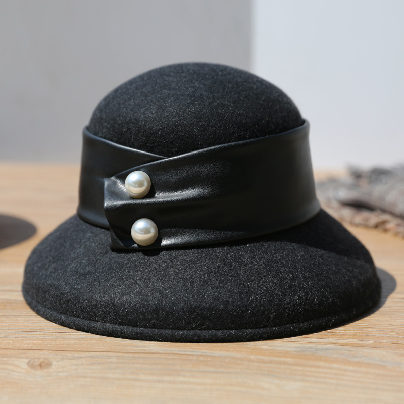 Title 8, Solid Color Vintage Wool Felt Beaded Strap Hat