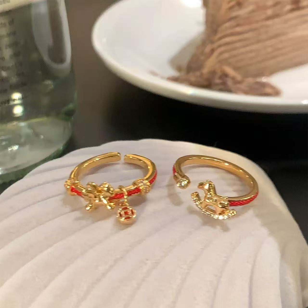 2PC Women's New Chinese Style Red String Ring, Light Luxury High end Niche Index Finger Band thumbnail 1