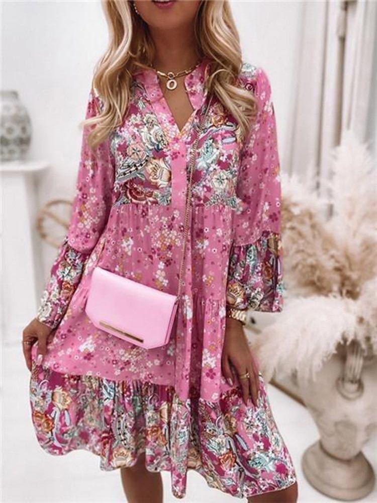 Boho Floral Patchwork Long-Sleeve Mini Dress — product details and sizing image 10