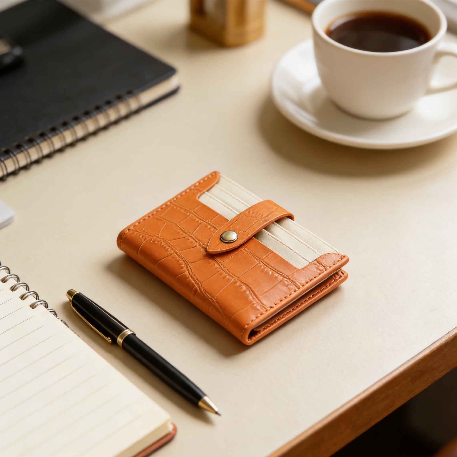 Simple Card Holder for Men – Slim Minimalist Credit Card Wallet – Orange 6670 –