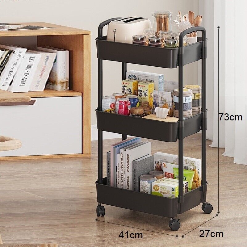 3 Tier Storage Trolley Cart On Wheels Kitchen Bathroom Laundry Rolling Rack — image 2