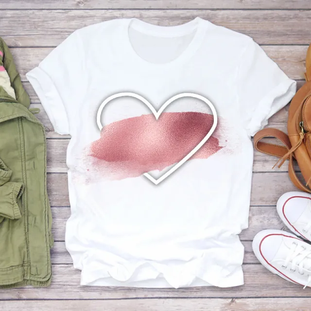 Watercolor Love Fashion Print Short sleeved T shirt Women's Trend Zf - Shop at LoveMi