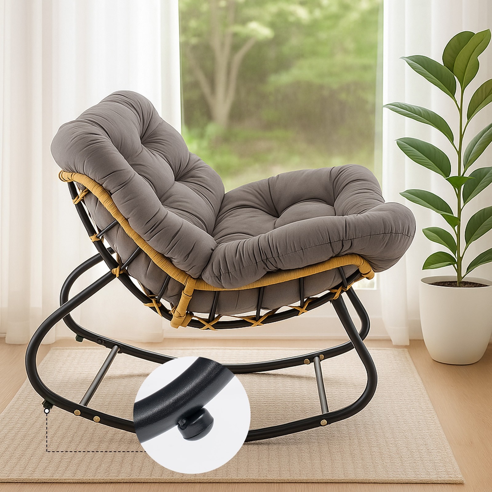 Garden Rocking Chair - Rattan Wicker Egg Cushioned Seat With Metal Frame — image 3