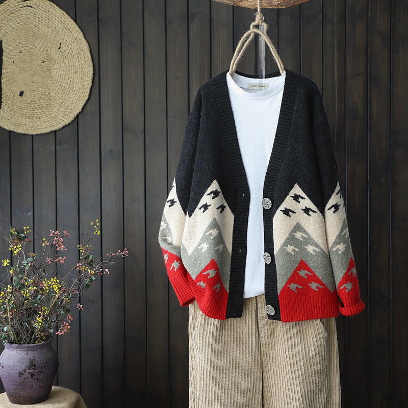 Title 3, Retro Cardigan Jacket Women Knitted Loose Korea...