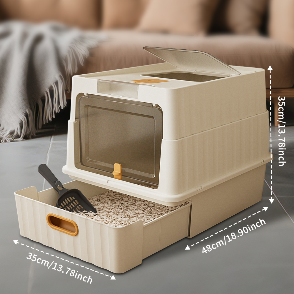 Dual Opening Fully Enclosed Cat Litter Box, Top Entry Anti-Tracking Design, Oversized Space Cat Potty With Cleaning Scoop
