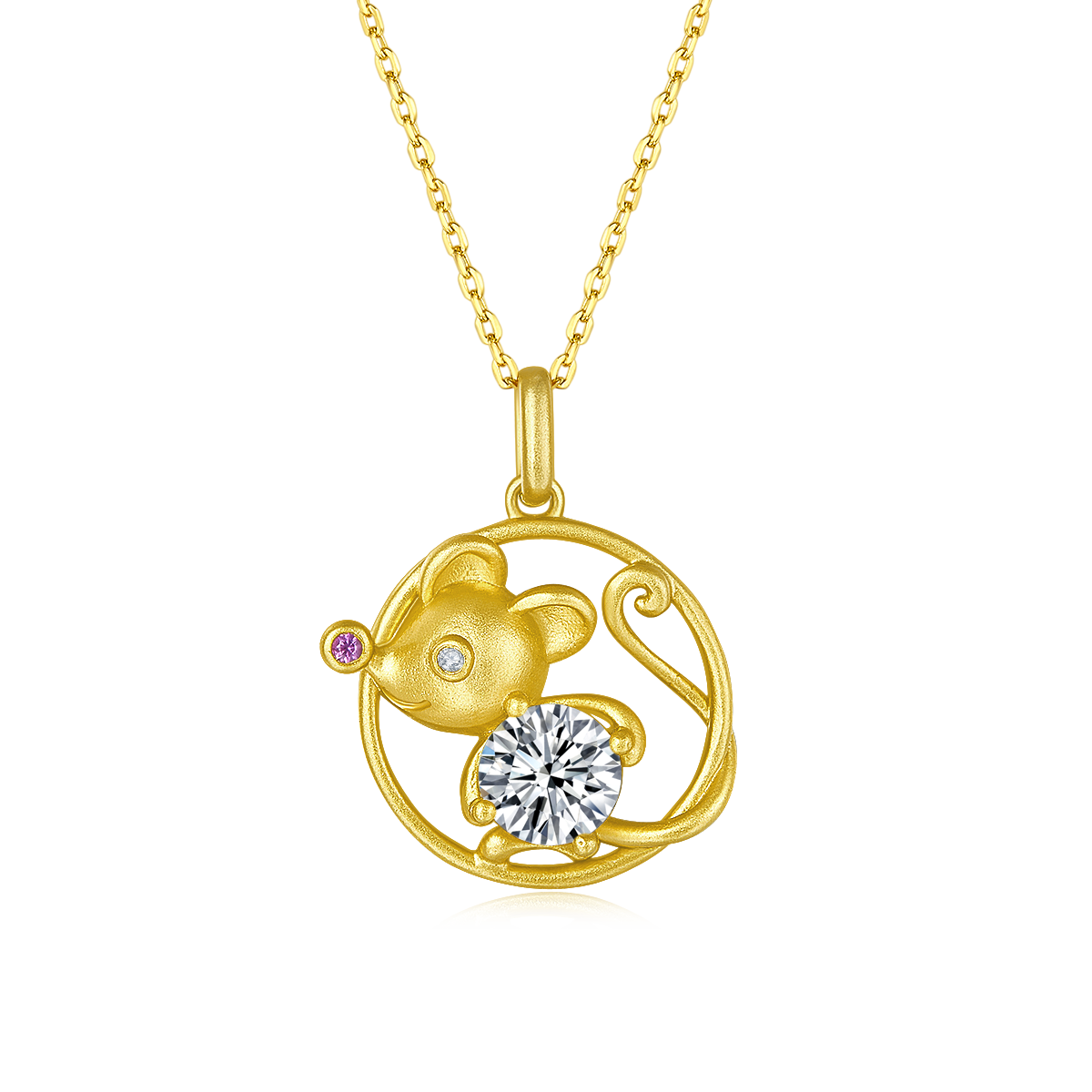 S925 Silver Gold Plated 1ct D Color VVS1 Moissanite Rat Necklace 4.5g Chinese Zodiac Benmingnian Gift GRA Certified Gift Box