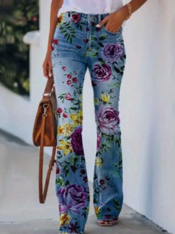 Women's Printed Polyester Jeans