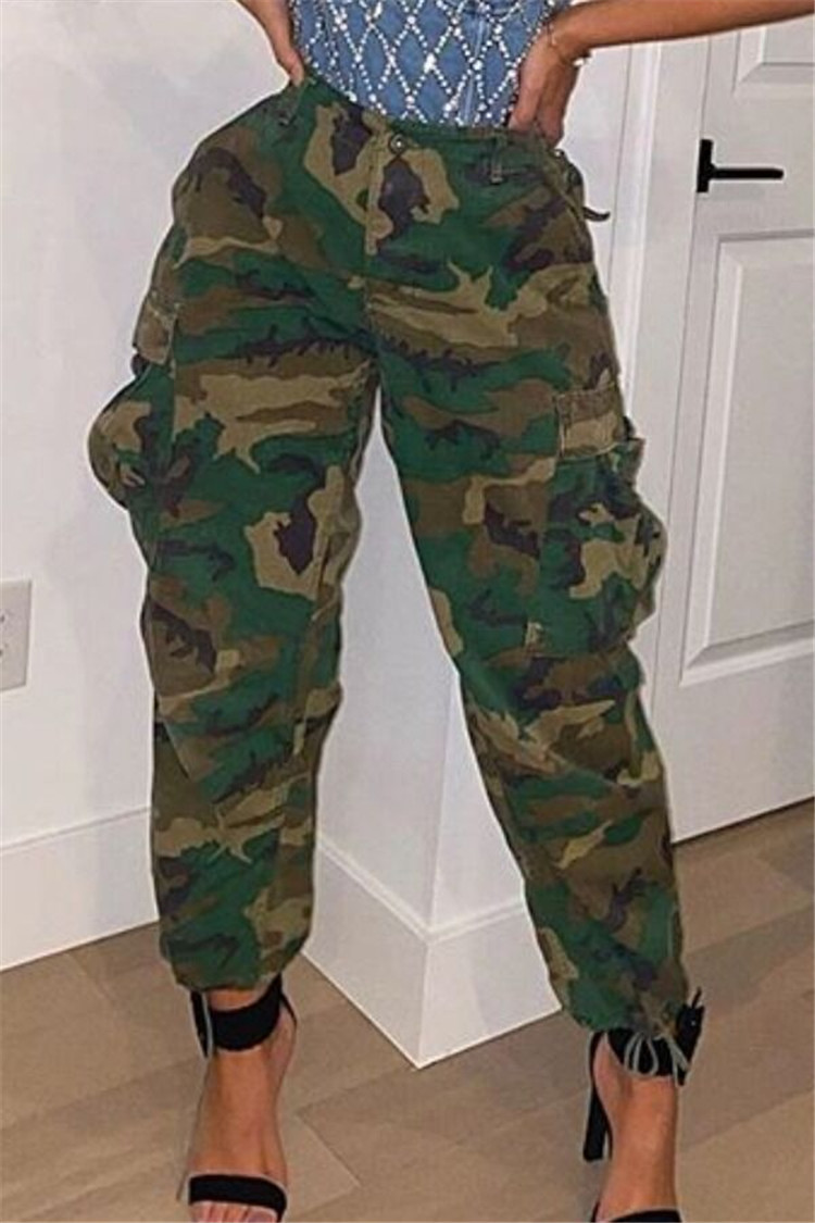 Women's Fashion Workwear Casual Camouflage Cropped Pants Green - Shop at LoveMi