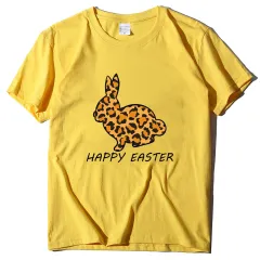 European And American Women's Easter Bunny Printed Short Sleeves - Yellow - View 1