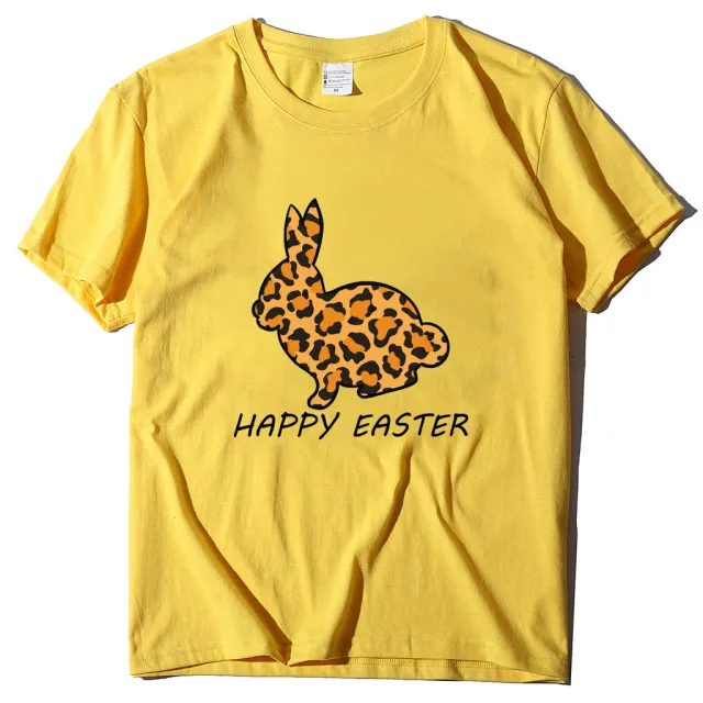 European And American Women's Easter Bunny Printed Short Sleeves Yellow - Shop at LoveMi