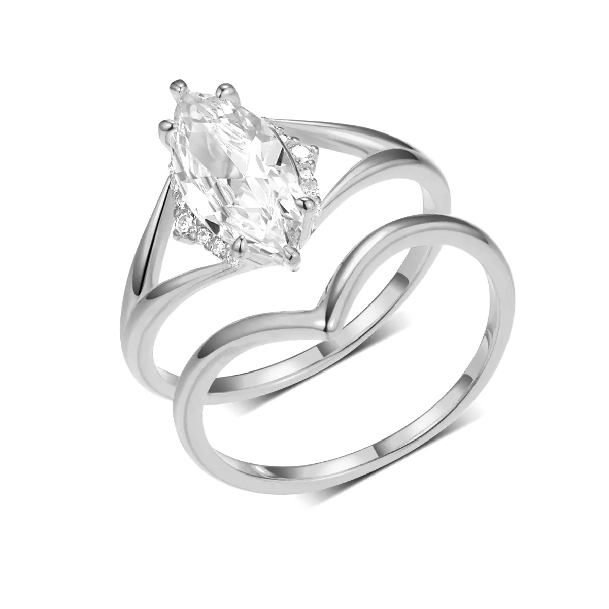 S925 Silver 3.9g Marquise Moissanite Ring Set